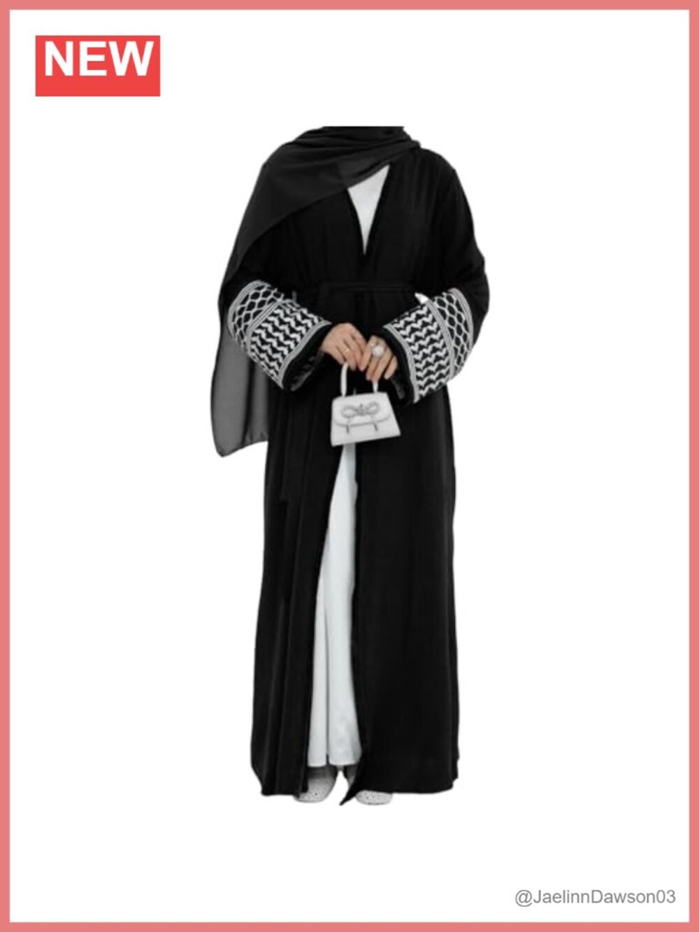 Women Embroidered Open Front Maxi Kaftan Abaya Cardigan with Belt